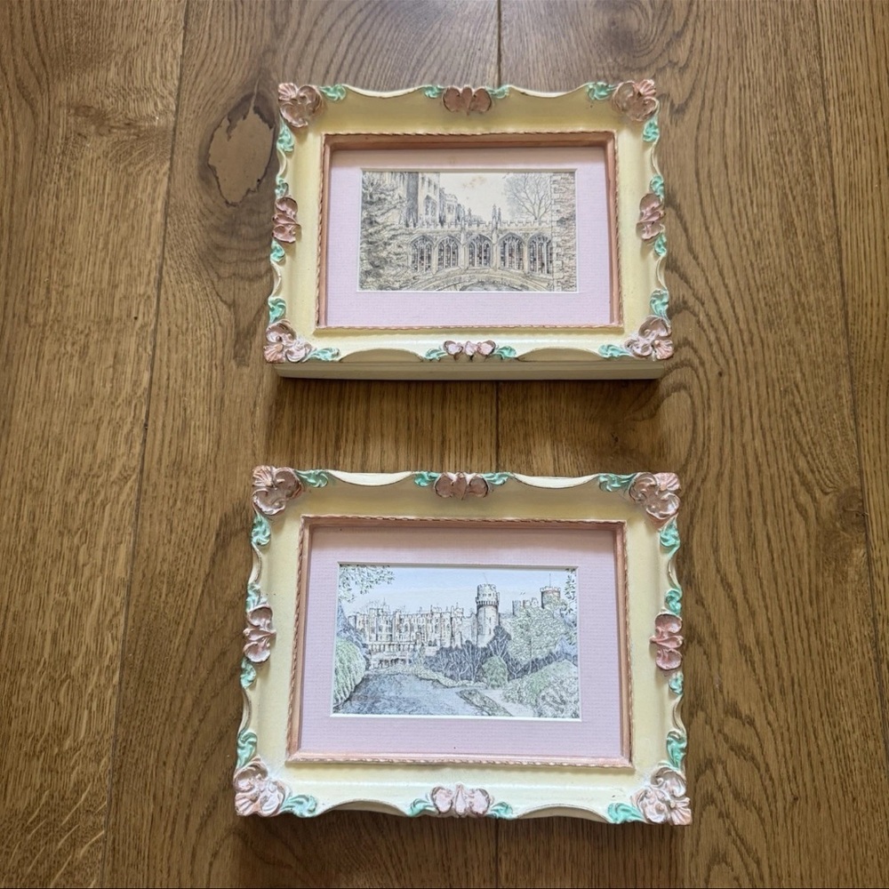 Vintage French Picture Wood Frame Set ￼floral Accents